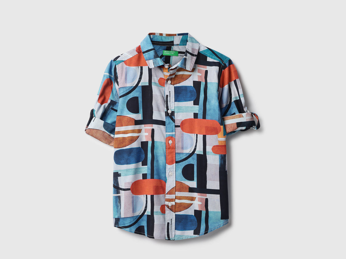 Boys Regular Fit Spread Collar Abstract Bright Shirt