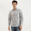 Men Regular Fit Spread Collar Floral Poplin Literature Shirt