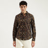 Men Regular Fit Cut Away Printed Cotton Slub Shirt