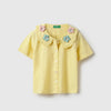 Girls Regular Fit Peter Pan Collar Crochet Flowers Seersucker Shirt