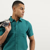 Men Regular Fit Spread Collar Solid Linen Shirt
