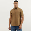 Men Regular Fit Spread Collar Solid Linen Shirt