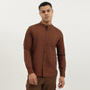 Men Regular Fit Mandarin Collar Solid Shirt