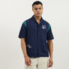 Men Oversized Fit Resort Collar Typography Oversize Varsity Shirt