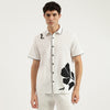 Men Regular Fit Spread Collar Floral Patch Work Cotton Shirt