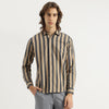 Men Regular Fit Spread Collar Striped Mock Cord Shirt