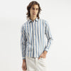 Men Regular Fit Spread Collar Striped Mock Cord Shirt