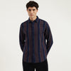 Men Regular Fit Spread Collar Striped Indigo Crepe Shirt