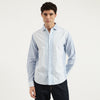 Men Regular Fit Spread Collar Striped Engineered Oxford Shirt