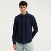 Men Regular Fit Spread Collar Striped Indigo Cord Shirt
