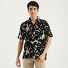 Men Relaxed Fit Spread Collar Leaf Knit Shirt