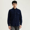 Men Regular Fit Spread Collar Textured Indigo Corduroy Shirt
