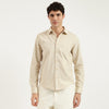 Men Regular Fit Spread Collar Textured Undyed Natural Linen Cord Shirt