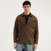 Men Oversized Fit Spread Collar Solid Zip Front Shacket