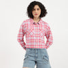 Women Spread Collar Flannel Check Shirt