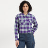 Women Spread Collar Flannel Check Shirt