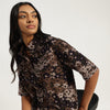 Women Spread Collar Floral Corduroy Shirt