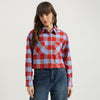 Women Spread Collar Checkered Flannel Shirt