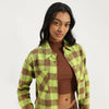 Women Spread Collar Checkered Cropped Flannel Shirt