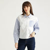 Women Spread Collar Striped Stylised Crop Shirt