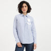 Women Spread Collar Striped Contrast Applique Shirt