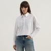 Women Spread Collar Solid Studs On Pockets Poplin Shirt