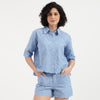 Women Spread Collar Embroidered Shirt