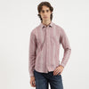 Men Slim Fit Spread Collar Striped Open Texture Shirt