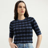 Women Round Neck Geometric Print Knitted Top