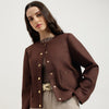 Women Round Neck Solid Front Open Suede Jacket