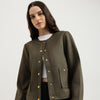 Women Round Neck Solid Front Open Suede Jacket