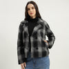 Women Lapel Collar Checked Jacket