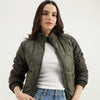 Women High Neck Color-Blocked Quilted Jacket