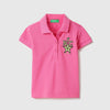 Girls Regular Fit Polo Neck Solid Pique New York Applique T-Shirt