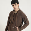 Men Boxy Fit Hooded Neck Textured Social Tag Velour Sweatshirt