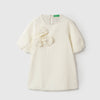 Girls Regular Fit Round Neck Self Fabric 3D Flowers Dress