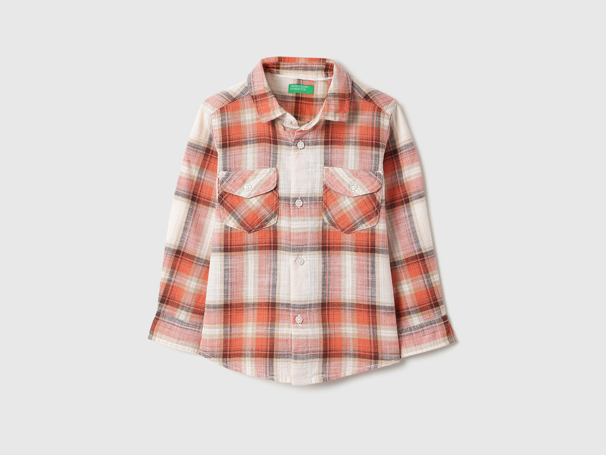 Boys Regular Fit Spread Collar Checkered Twin Flap Pocket Shirt