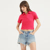 Women Johny Collar Solid Rib T-Shirt
