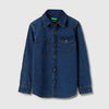 Regular Fit Spread Collar Solid Denim Shirt