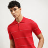 Regular Fit Polo Neck Striped T-Shirt