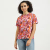 Round Neck Floral Print Basic T-Shirt