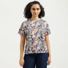 Round Neck Floral Print Basic T-Shirt
