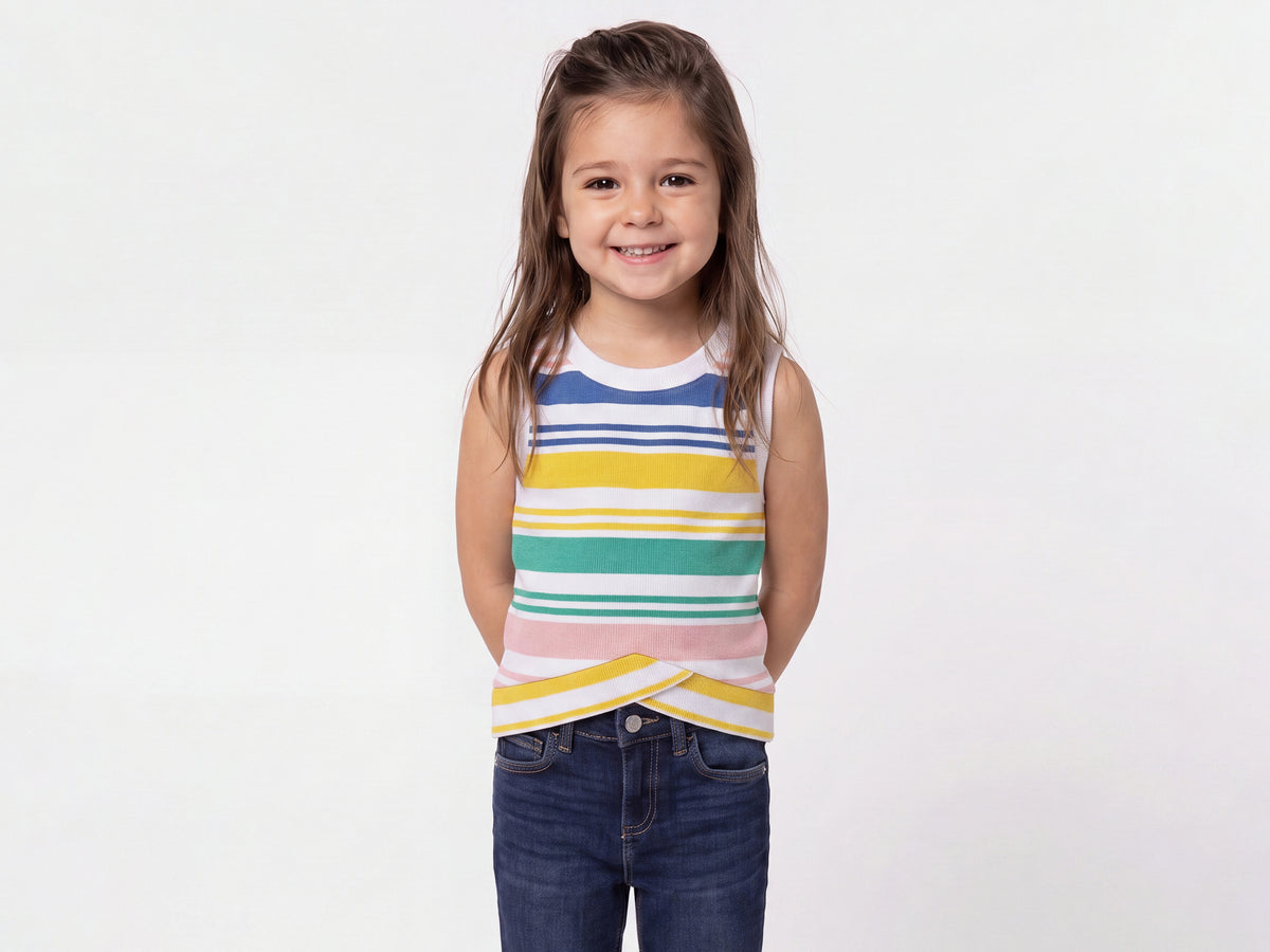 Cropped Fit Round Neck Striped Top