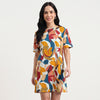 Round Neck Abstract Terra A-Line Dress