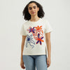 Round Neck Flower Motifs Cord T-Shirt