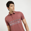 Regular Fit Polo Neck Typography Contrast Tuck T-Shirt