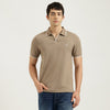 Regular Fit Johny Collar Solid Melange Pique T-Shirt