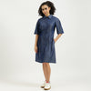Regular Fit Spread Collar Textured Tencel Shirt Dress