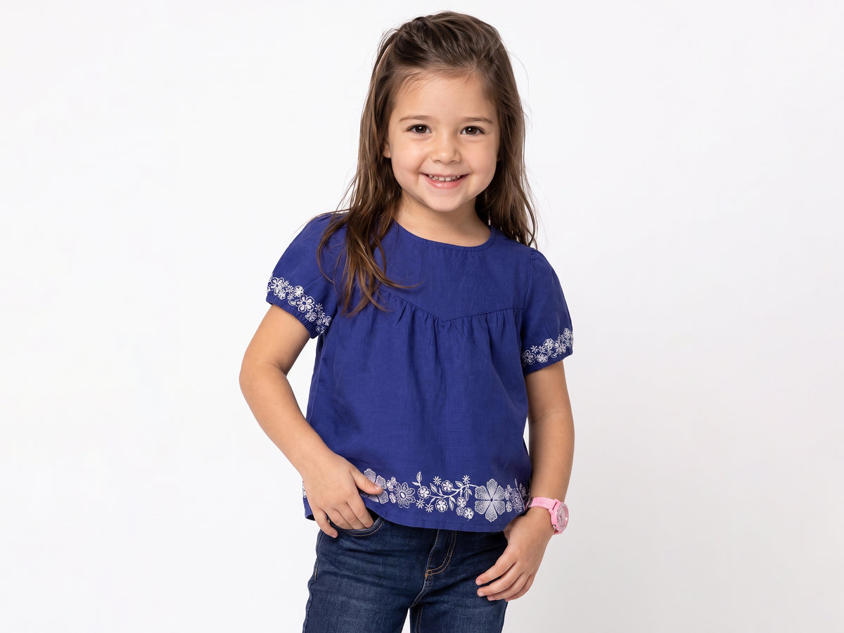 Regular Fit Round Neck Embroidered Top