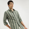 Slim Fit Spread Collar Vertical Structured Striped Knit Shirt